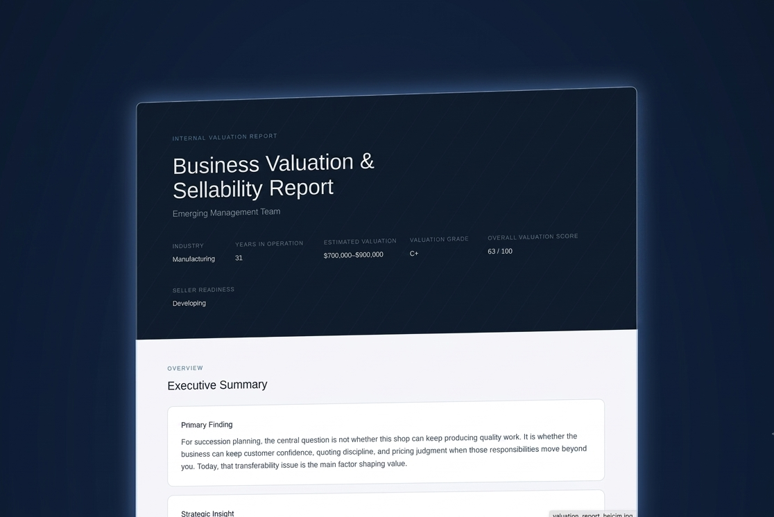 Top of Sarah's Business Value & Sellability report